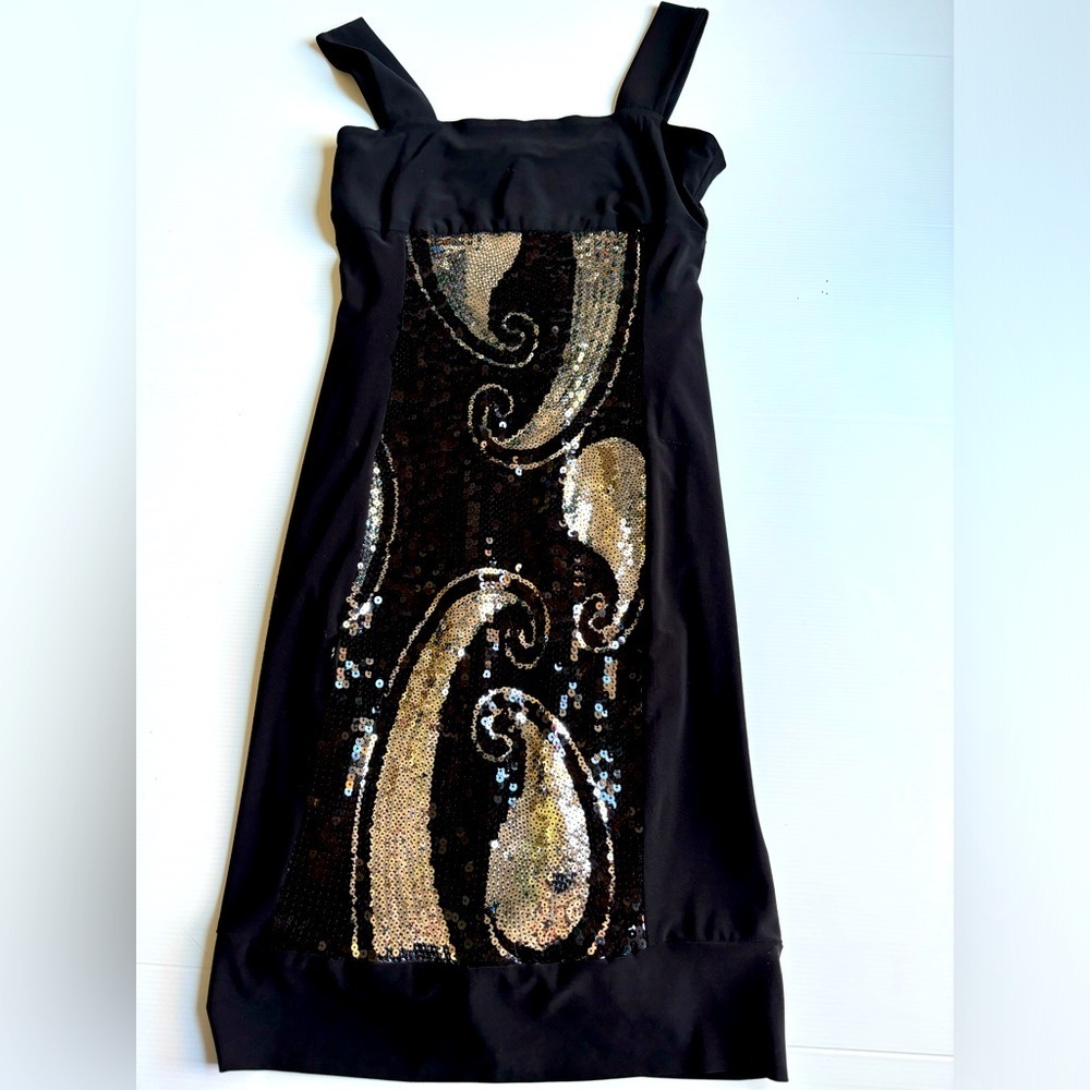 Frank Lyman Black and Gold Sequin Dress